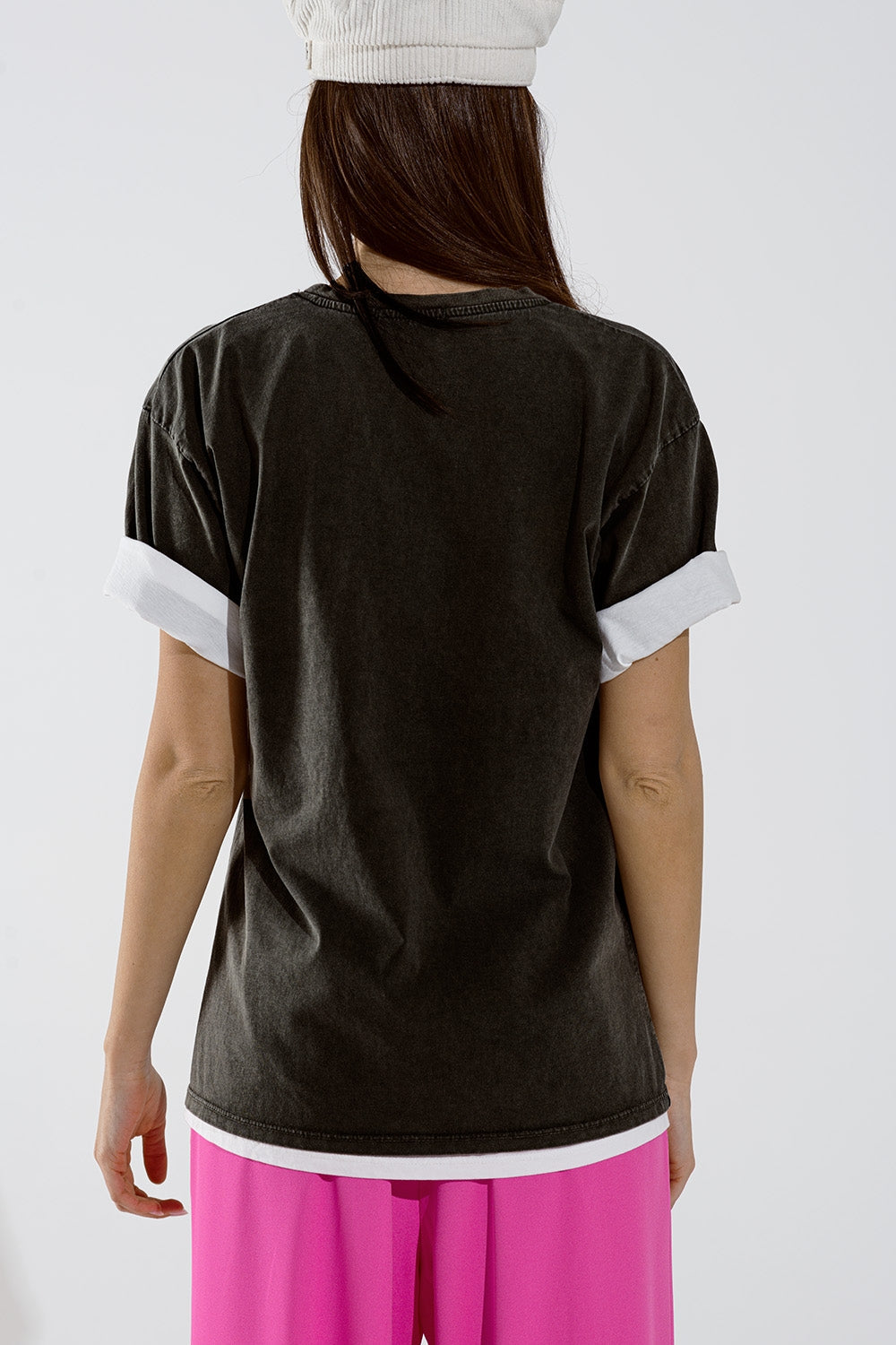 Black Relaxed t-shirt printed LA Los Angeles logo Q2store