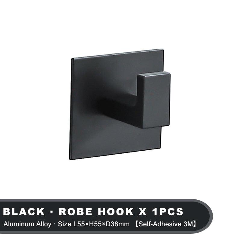 Black Self-Adhesive Wall Hooks For Hanging Keys Clothes Hanger Door Robe Hook Coat Rack Towel Holder Bathroom Accessories Matte Black Finish Wall Mount Coat Hat Door Hook Hanger Bathroom Accessories Stevvex