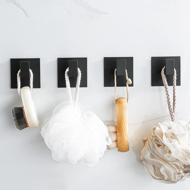 Black Self-Adhesive Wall Hooks For Hanging Keys Clothes Hanger Door Robe Hook Coat Rack Towel Holder Bathroom Accessories Matte Black Finish Wall Mount Coat Hat Door Hook Hanger Bathroom Accessories Stevvex