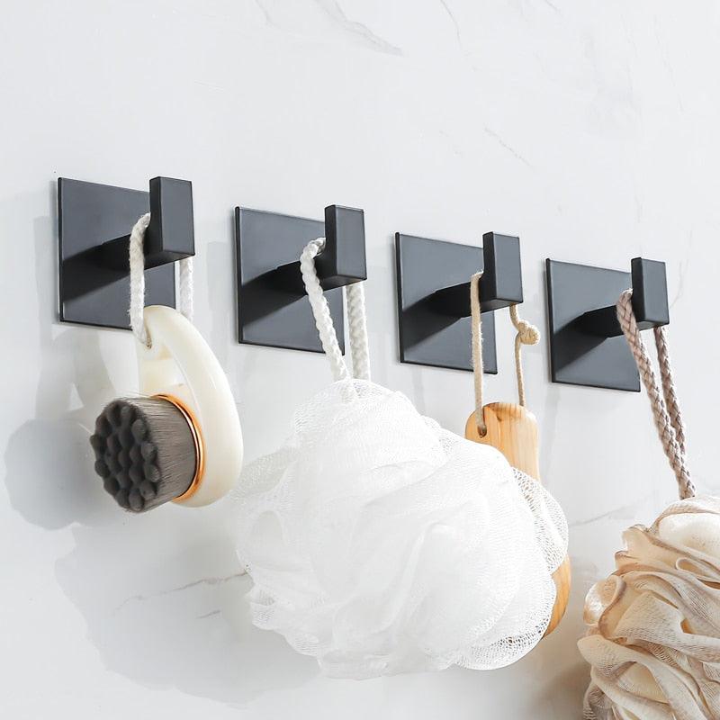 Black Self-Adhesive Wall Hooks For Hanging Keys Clothes Hanger Door Robe Hook Coat Rack Towel Holder Bathroom Accessories Matte Black Finish Wall Mount Coat Hat Door Hook Hanger Bathroom Accessories Stevvex