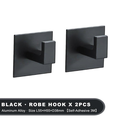Black Self-Adhesive Wall Hooks For Hanging Keys Clothes Hanger Door Robe Hook Coat Rack Towel Holder Bathroom Accessories Matte Black Finish Wall Mount Coat Hat Door Hook Hanger Bathroom Accessories Stevvex