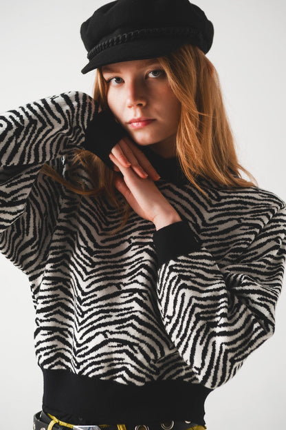Black sweater with zebra pattern Q2store