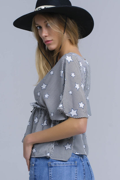 Black top with stars and ruffle Q2store