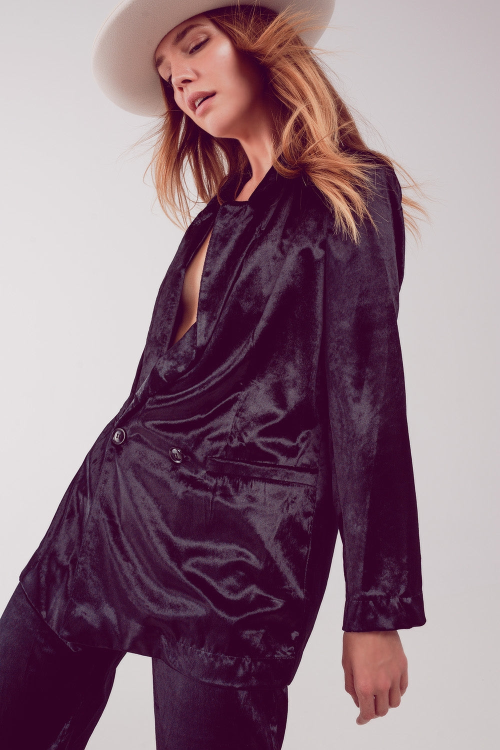 Black velvet oversized blazer Q2store