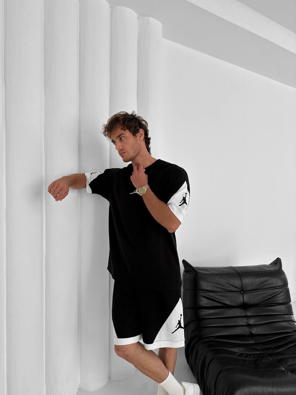 Black & White Jordan-Inspired Two Piece Set – Men’s Casual Sportswear Outfit Withinblack