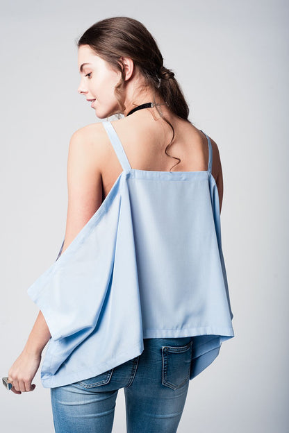 Blue cold shoulders top Q2store