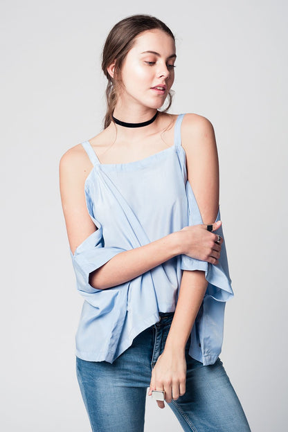 Blue cold shoulders top Q2store