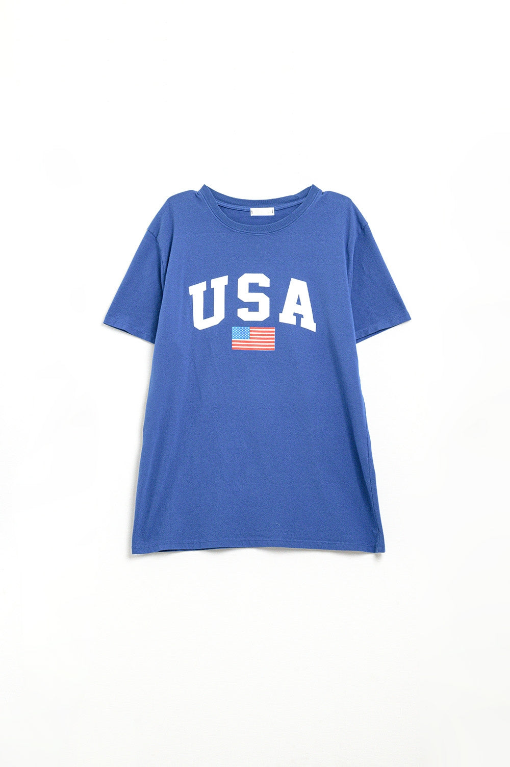 Blue loose long t-shirt with USA logo Q2store