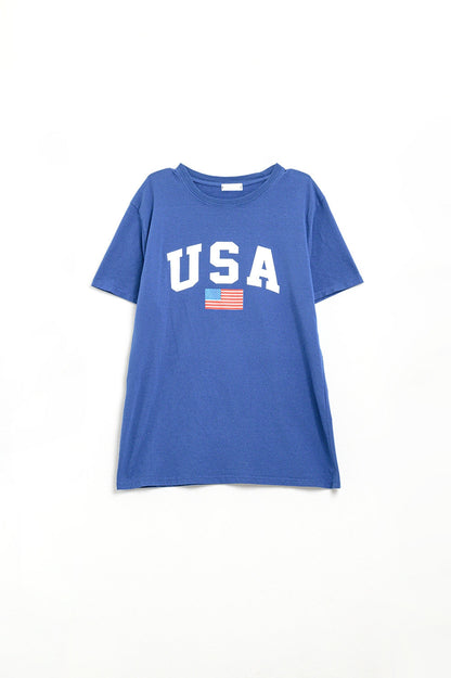 Blue loose long t-shirt with USA logo Q2store