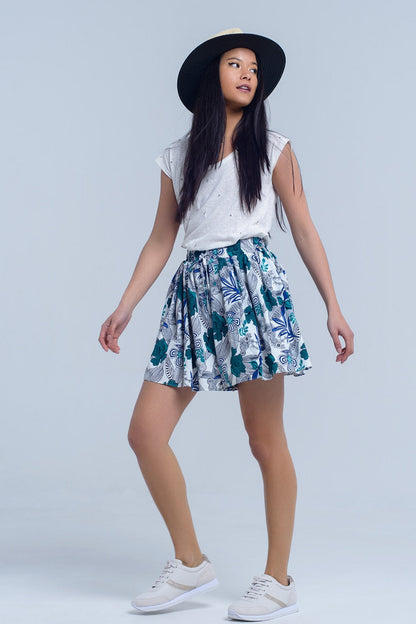 Blue mini skorts with floral print Q2store