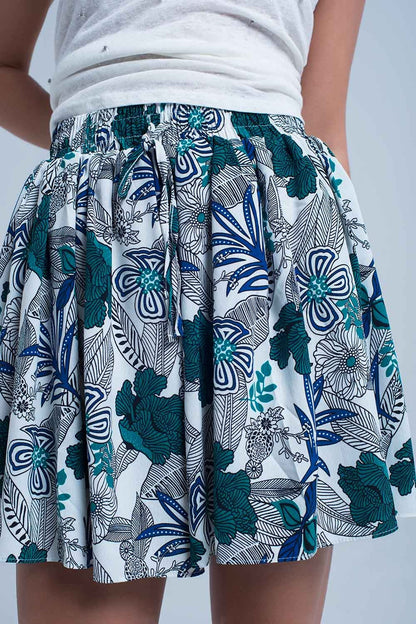 Blue mini skorts with floral print Q2store
