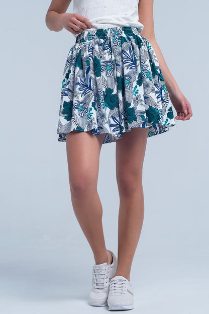 Blue mini skorts with floral print Q2store