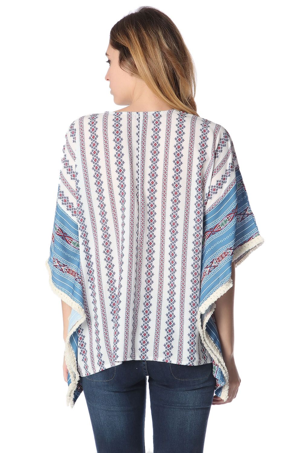 Blue oversized poncho top in tribe print Q2store