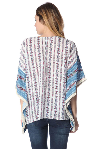 Blue oversized poncho top in tribe print Q2store