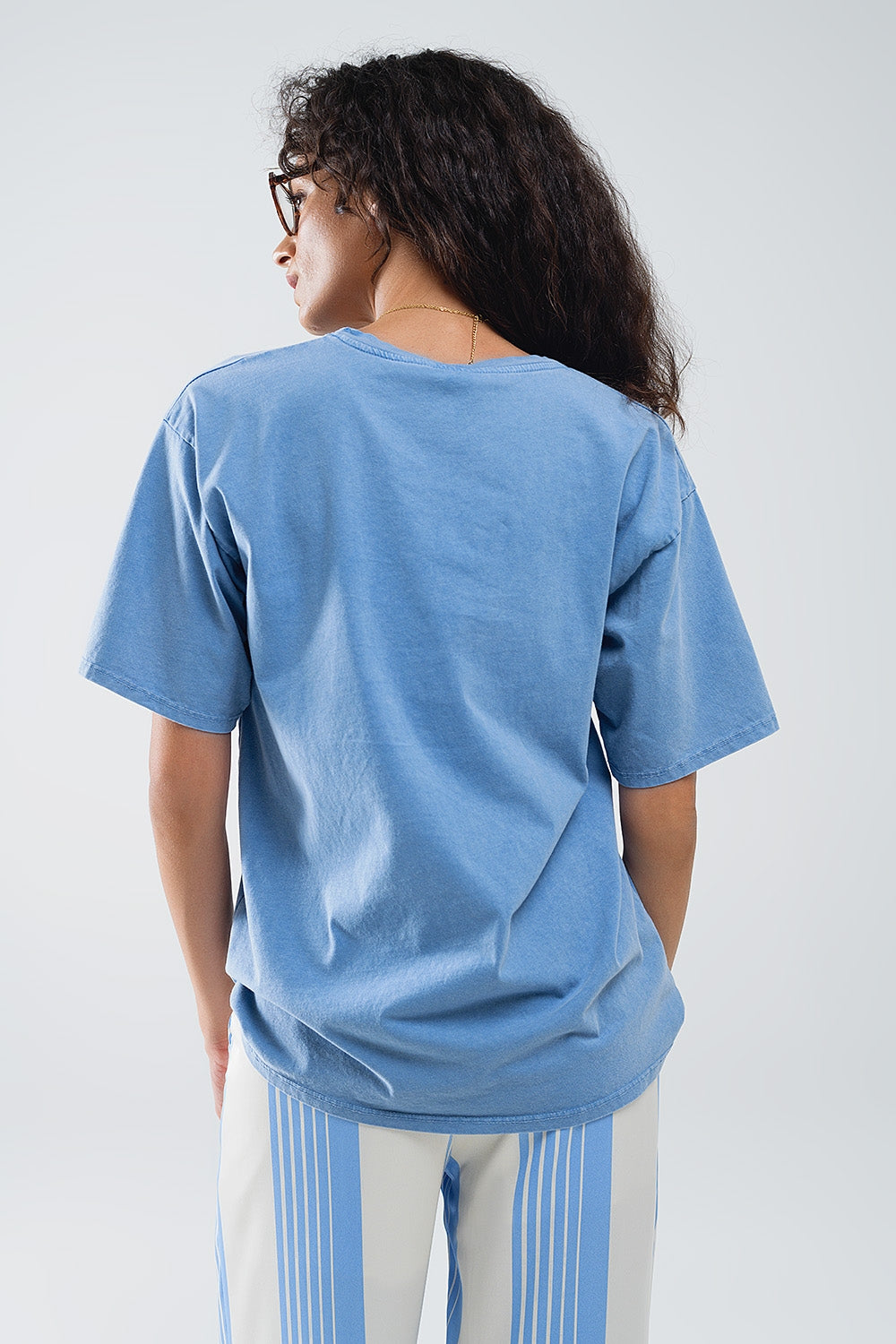Blue relaxed T-shirt with manhattan text Q2store