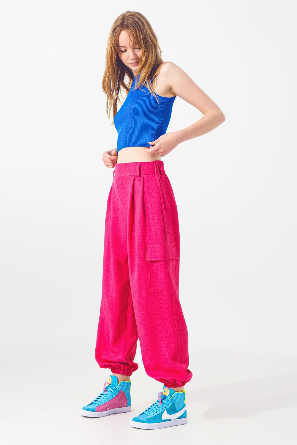 Blue Sleeveless Cropped Thin Sweater Q2store