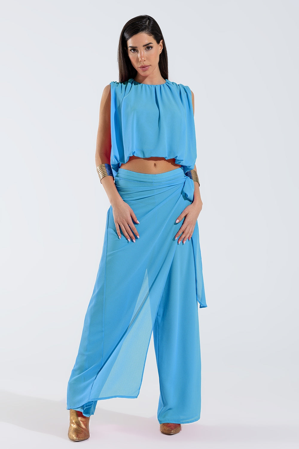 Blue Top With Ruche Design Q2store