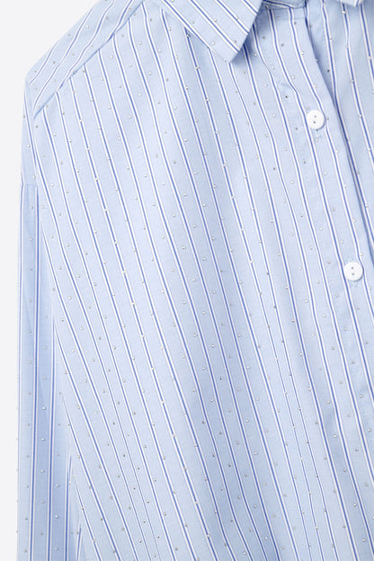 blue striped poplin shirt embellished with strass Q2store