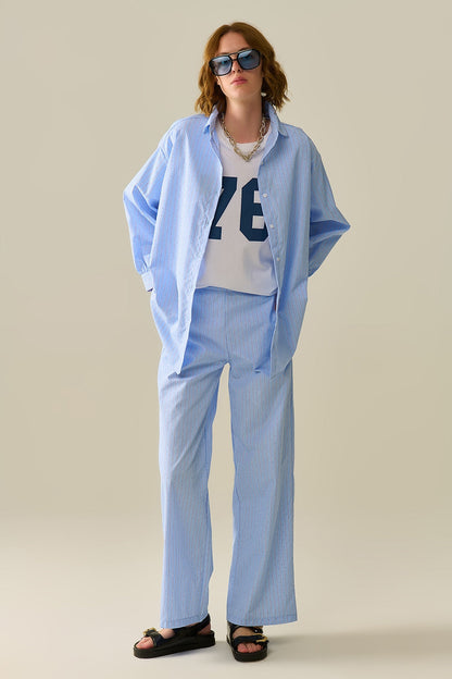 blue striped poplin shirt embellished with strass Q2store