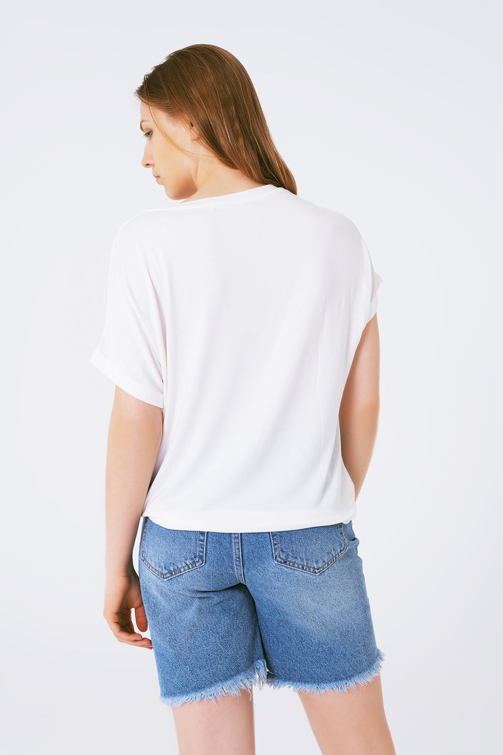 Boat neckline Relaxed fit T-shirt fluor good vibe logo Q2store