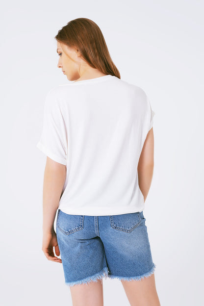 Boat neckline Relaxed fit T-shirt fluor good vibe logo Q2store