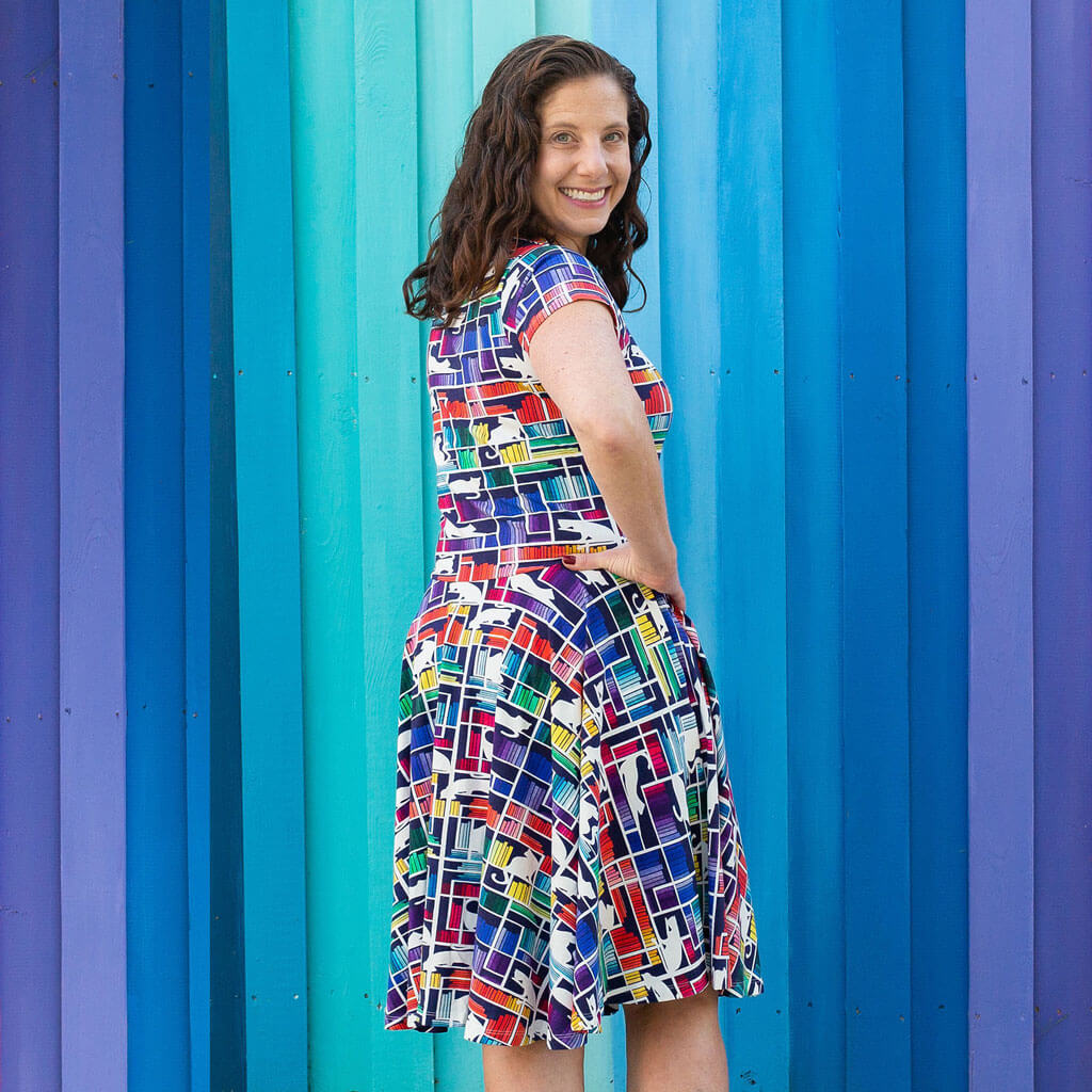 Adult "Check Meowt" Rainbow Books & Cats Super Twirler Dress with Pockets Princess Awesome & Boy Wonder