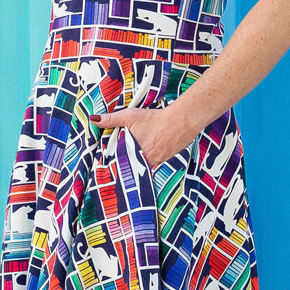 Adult "Check Meowt" Rainbow Books & Cats Super Twirler Dress with Pockets Princess Awesome & Boy Wonder