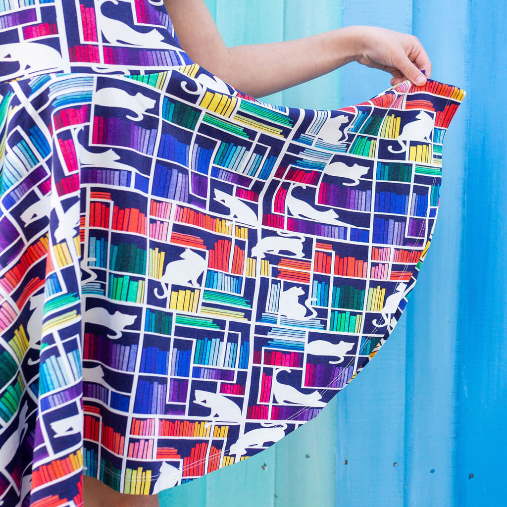 "Check Meowt" Rainbow Books & Cats Super Twirler Dress with Pockets Princess Awesome & Boy Wonder