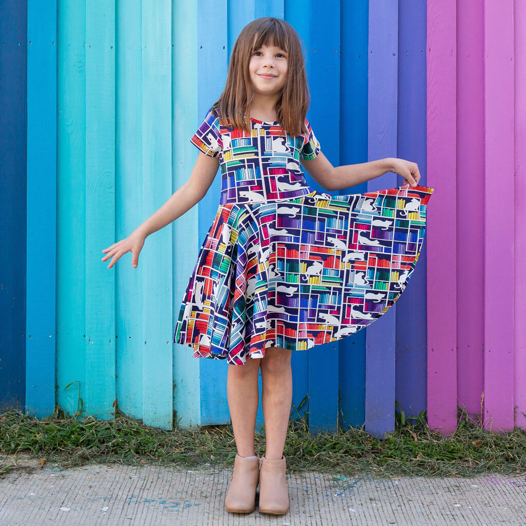 "Check Meowt" Rainbow Books & Cats Super Twirler Dress with Pockets Princess Awesome & Boy Wonder