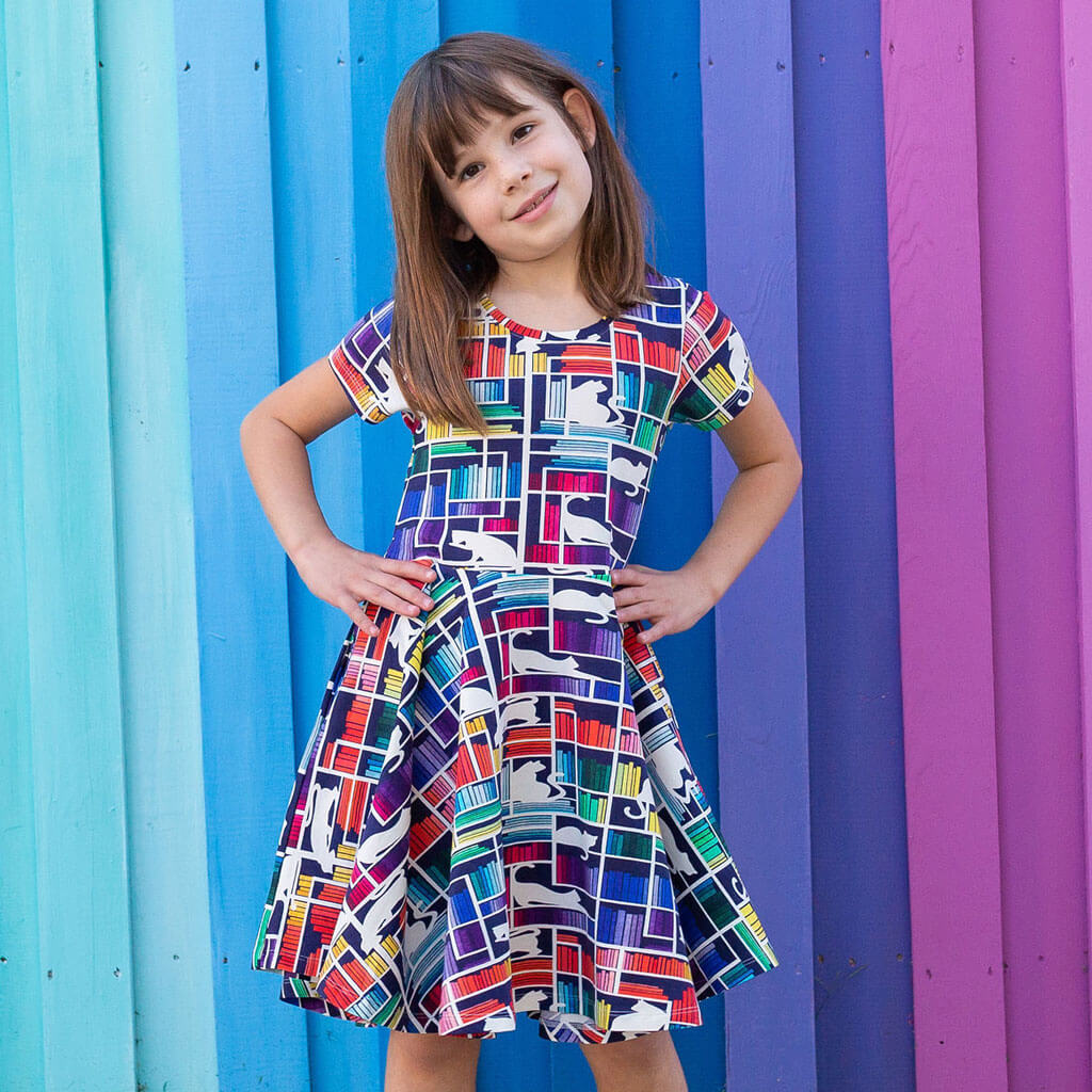 "Check Meowt" Rainbow Books & Cats Super Twirler Dress with Pockets Princess Awesome & Boy Wonder