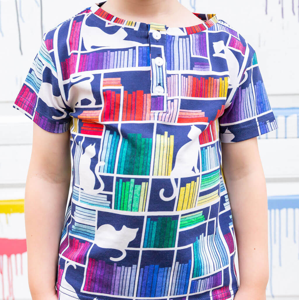 "Check Meowt" Rainbow Books & Cats Henley Short Sleeve Tee Princess Awesome & Boy Wonder