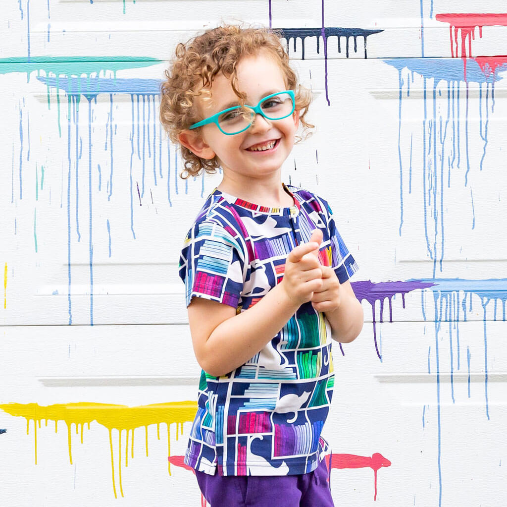 "Check Meowt" Rainbow Books & Cats Henley Short Sleeve Tee Princess Awesome & Boy Wonder