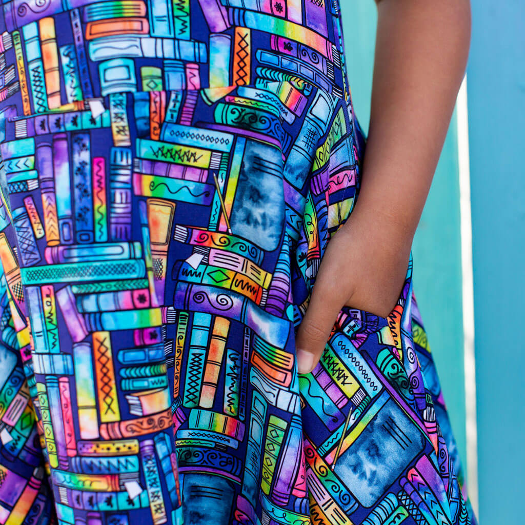 "Lost in the Stacks" Books Sleeveless Play Dress with Pockets Princess Awesome & Boy Wonder