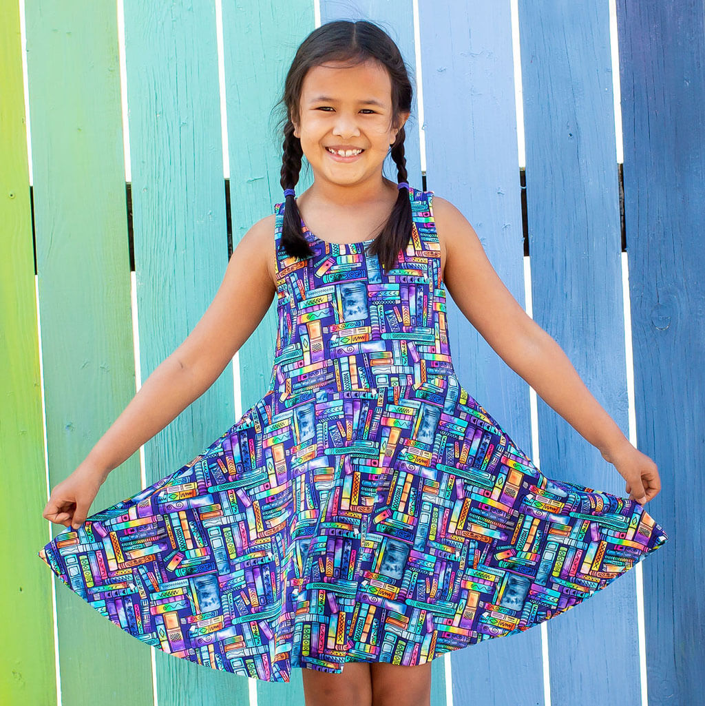 "Lost in the Stacks" Books Sleeveless Play Dress with Pockets Princess Awesome & Boy Wonder