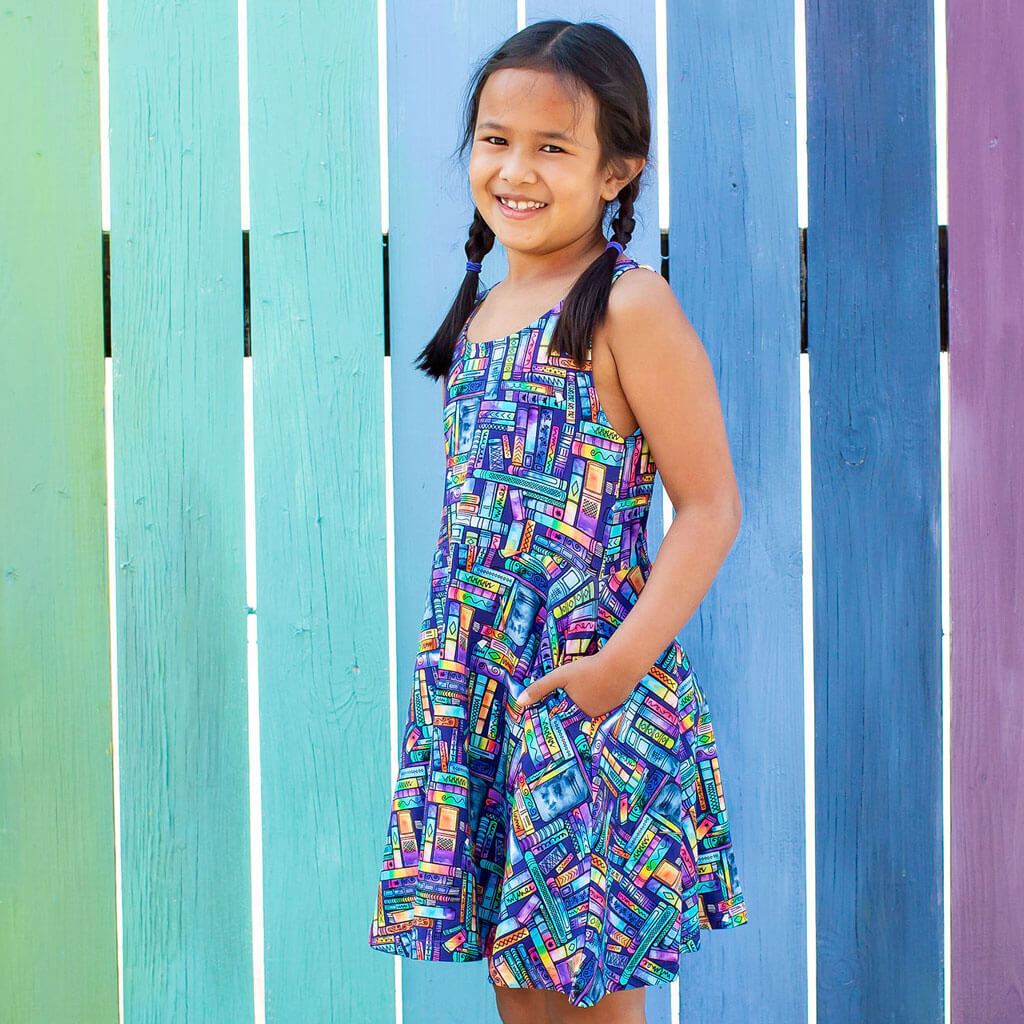 "Lost in the Stacks" Books Sleeveless Play Dress with Pockets Princess Awesome & Boy Wonder