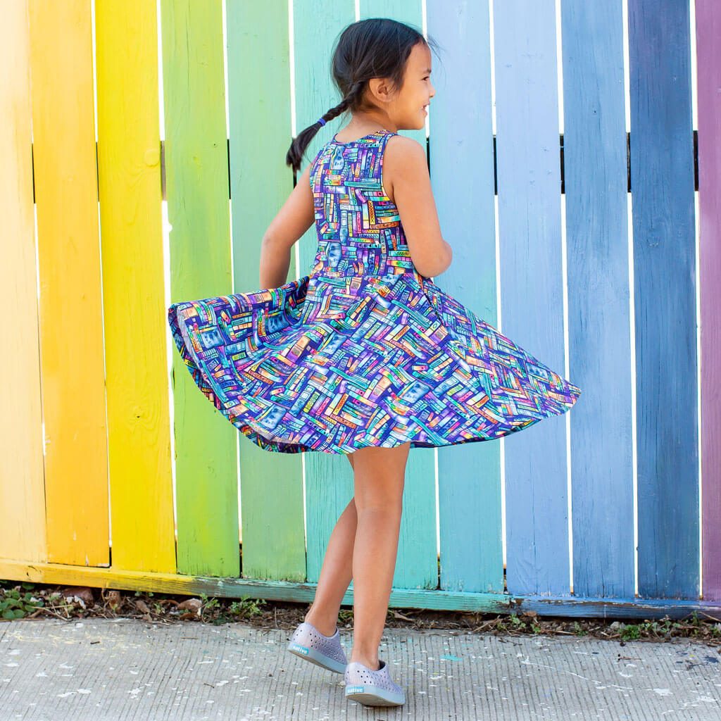 "Lost in the Stacks" Books Sleeveless Play Dress with Pockets Princess Awesome & Boy Wonder