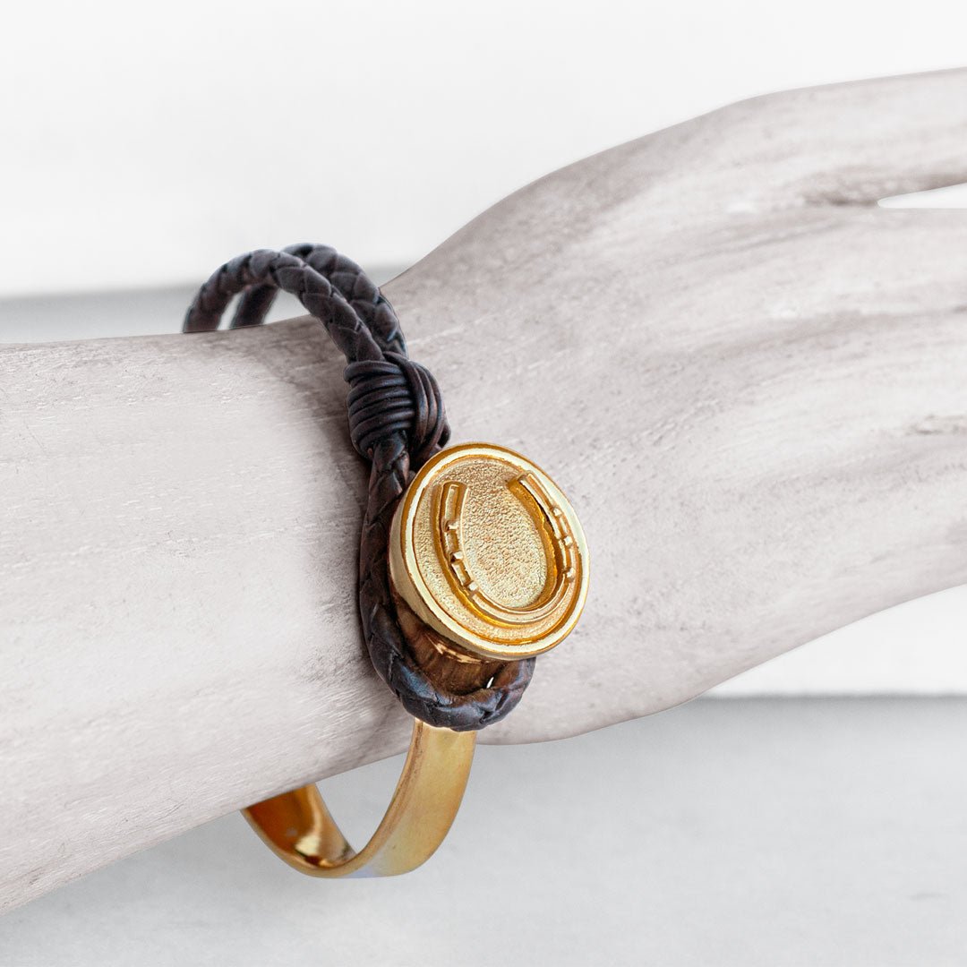 Bosal - Leather laced Horseshoe Bracelet in Black and Gold Urban-Equestrian