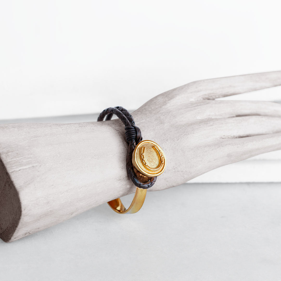 Bosal - Leather laced Horseshoe Bracelet in Black and Gold Urban-Equestrian
