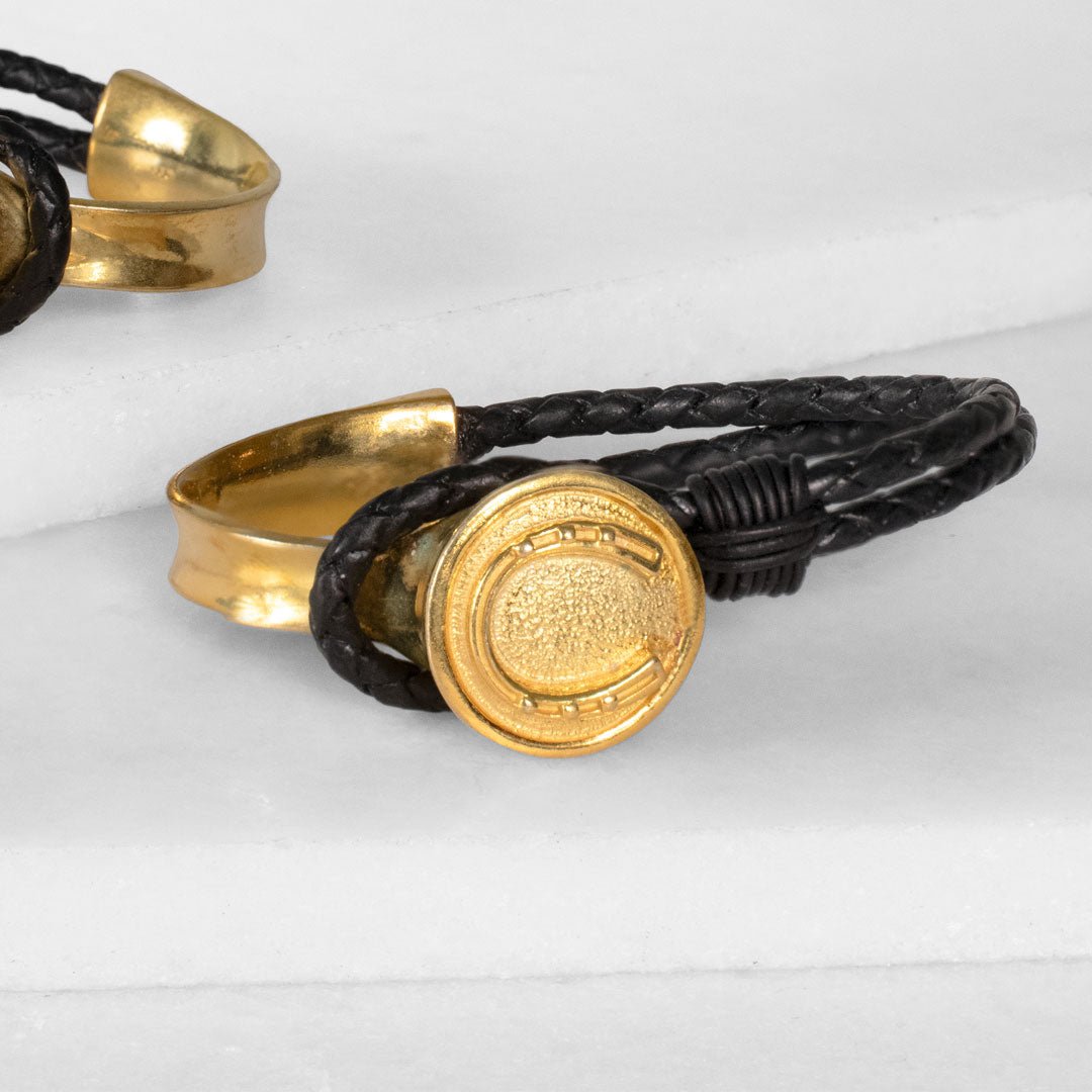 Bosal - Leather laced Horseshoe Bracelet in Black and Gold Urban-Equestrian
