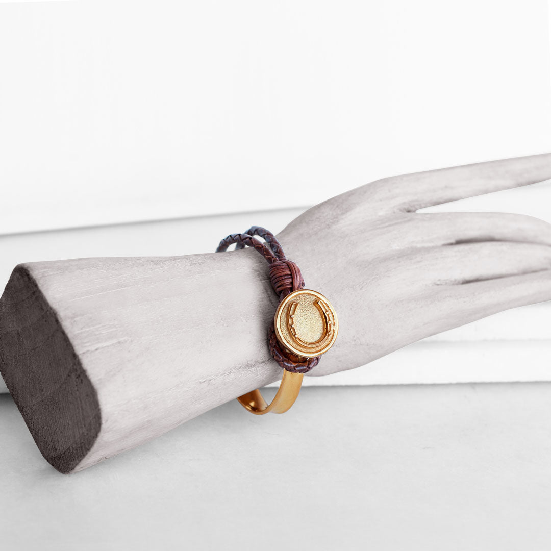 Bosal - Leather laced Horseshoe Bracelet in Brown and Gold Urban-Equestrian