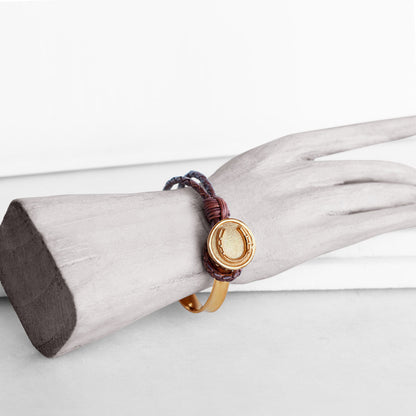Bosal - Leather laced Horseshoe Bracelet in Brown and Gold Urban-Equestrian