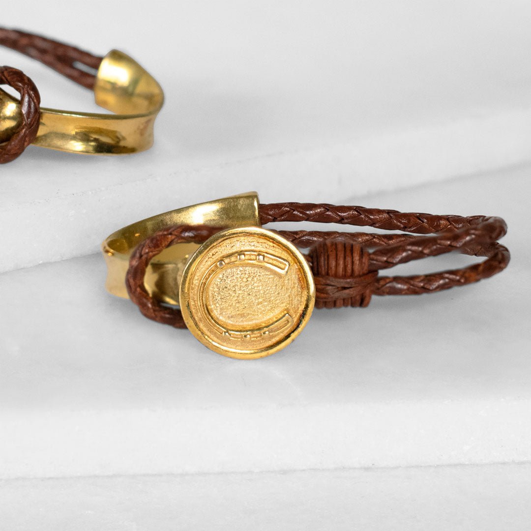 Bosal - Leather laced Horseshoe Bracelet in Brown and Gold Urban-Equestrian
