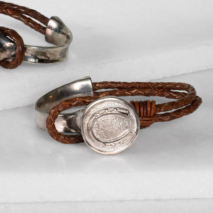 Bosal - Leather laced Horseshoe Bracelet in Brown and Silver Urban-Equestrian