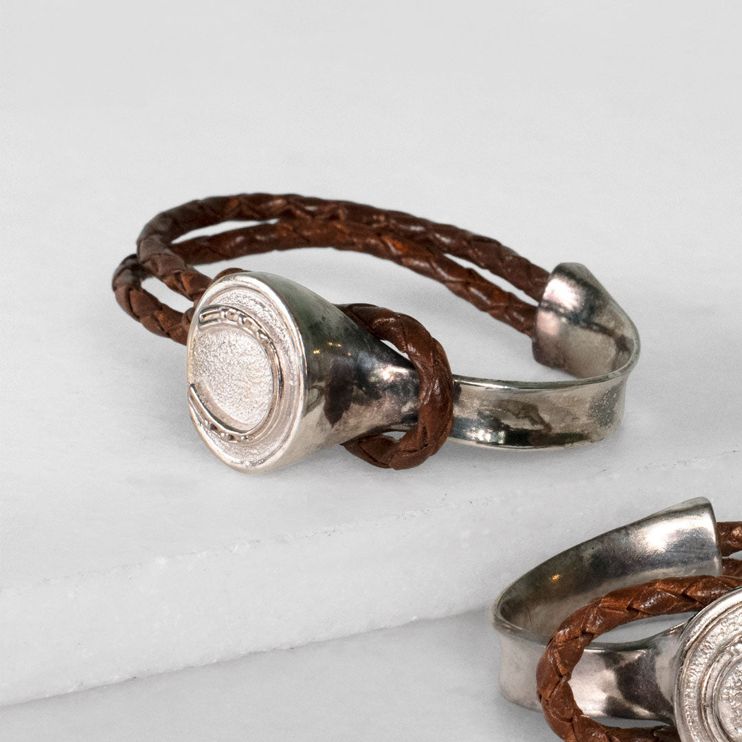 Bosal - Leather laced Horseshoe Bracelet in Brown and Silver Urban-Equestrian
