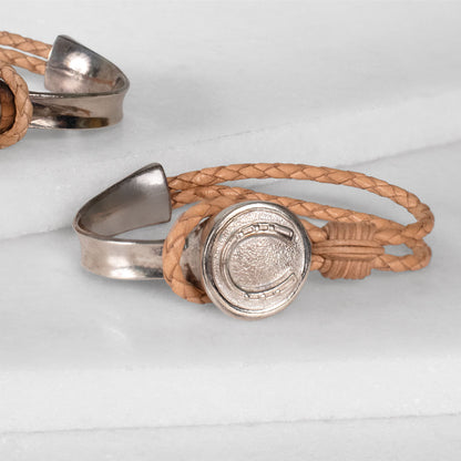 Bosal - Leather laced Horseshoe Bracelet in Natural and Silver Urban-Equestrian