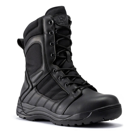 Botas Pro Black Men's 8 inch Side Zipper Rubber Sole Tactical Boots BMP110BK Rock Rooster Footwear Inc