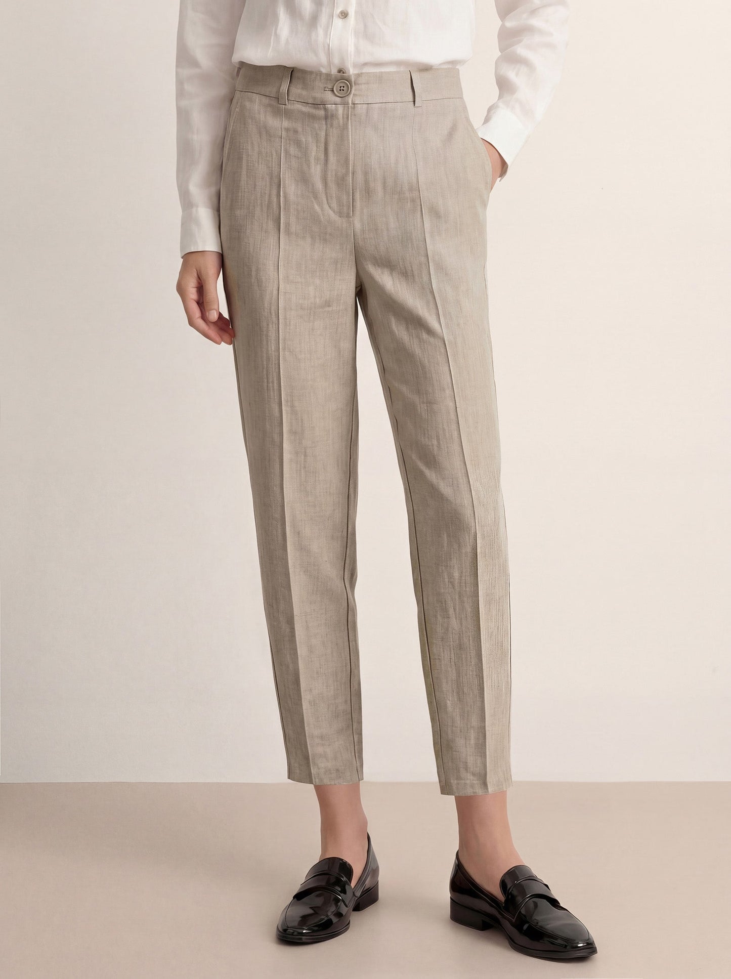 Linen Tailored Straight Cropped Pants LOGAN LINTICO