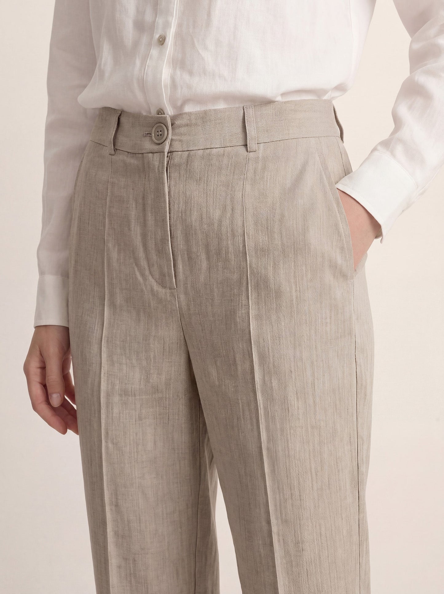 Linen Tailored Straight Cropped Pants LOGAN LINTICO