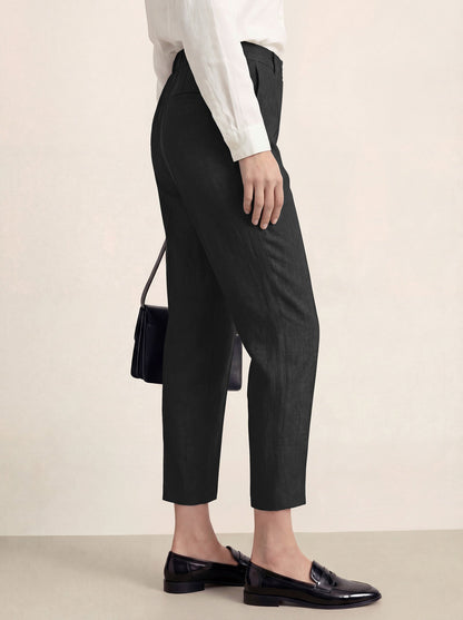Linen Tailored Straight Cropped Pants LOGAN LINTICO