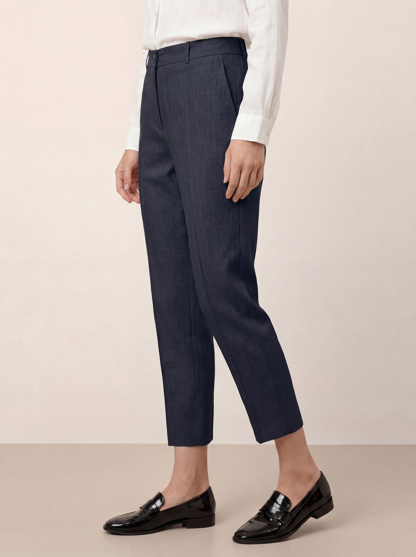 Linen Tailored Straight Cropped Pants LOGAN LINTICO
